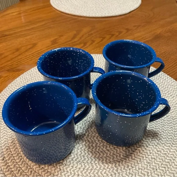 Vintage 1990 Watkins Blue Speckled Enamel Cups - Picture 4 of 4